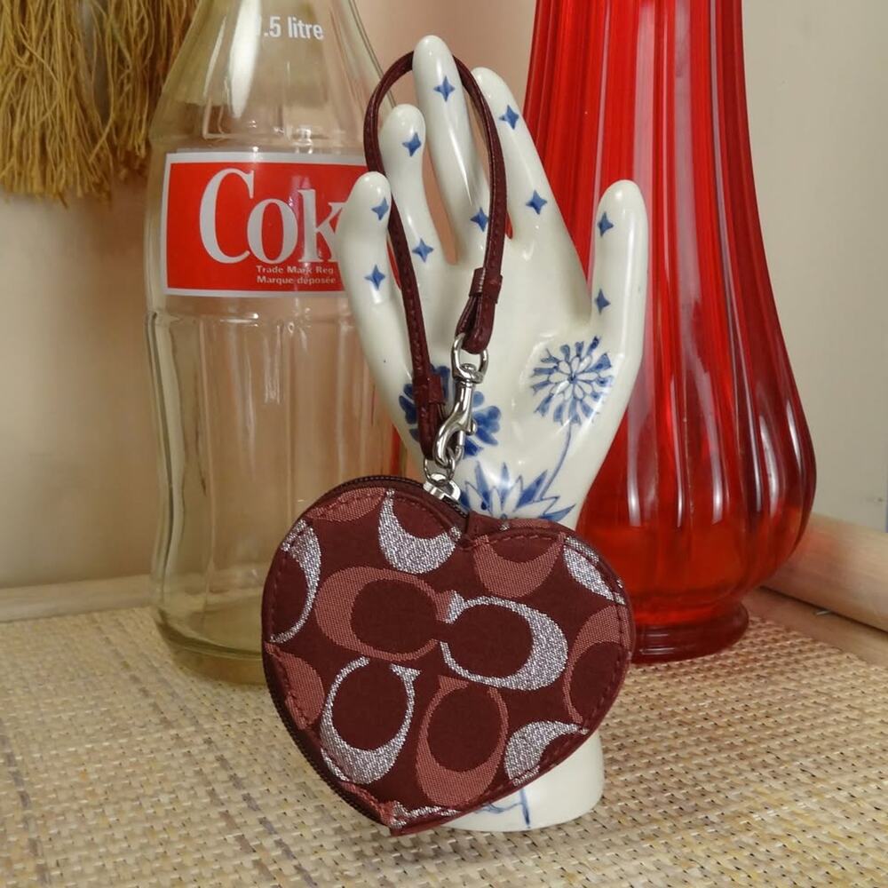 Coach red C monogrammed heart shape coin purse wristlet